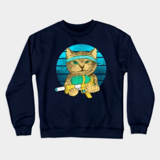 water gun summer cat Crewneck Sweatshirt